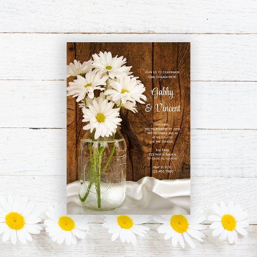 Mason Jar Daisies Country Verloving Barn Party Kaart