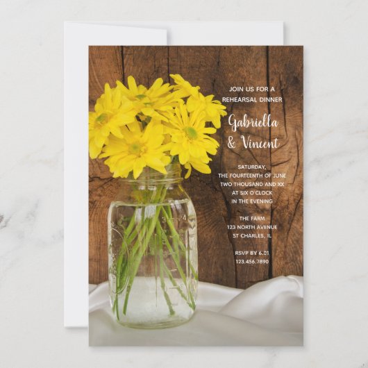 Mason Jar Daisies Country Wedding Rehearsal Dinner Kaart (Voorkant)