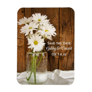 Mason Jar Daisies Country Wedding Save the Date Magneet