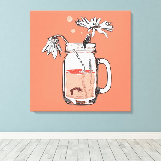 Mason Jar Daisies Dood Canvas Afdruk (Insitu (Houten vloer))