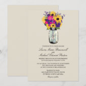 Mason Jar Daisies en Zonnebloemen Bruiloft Kaart (Voorkant / Achterkant)