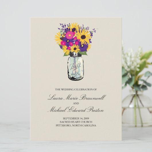 Mason Jar Daisies en Zonnebloemen | Programma Programmakaart (Staand voorkant)