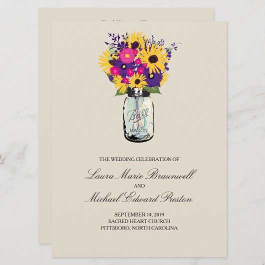 Mason Jar Daisies en Zonnebloemen | Programma Programmakaart (Voorkant / Achterkant)