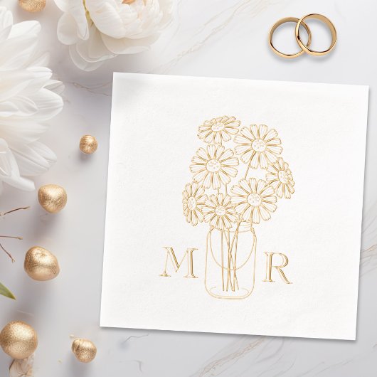 Mason Jar Daisies Monogram Initialen bruiloft Folie Servetten