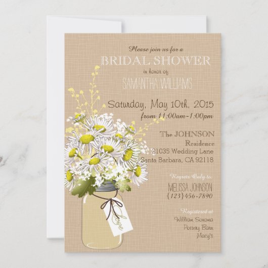 Mason Jar Daisies Rustic Vrijgezellenfeest Kaart (Voorkant)