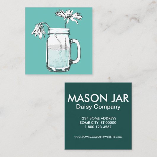 mason jar daisies vierkante visitekaartje (Voorkant / Achterkant)