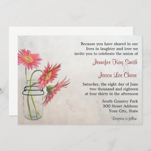 Mason Jar Daisies Wedding Invitations Kaart (Voorkant / Achterkant)