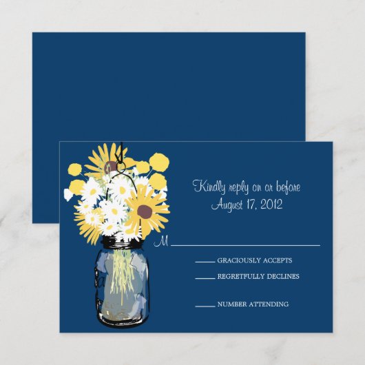 Mason Jar Daisies Zonnebloemen & Billy Balls RSVP (Voorkant / Achterkant)