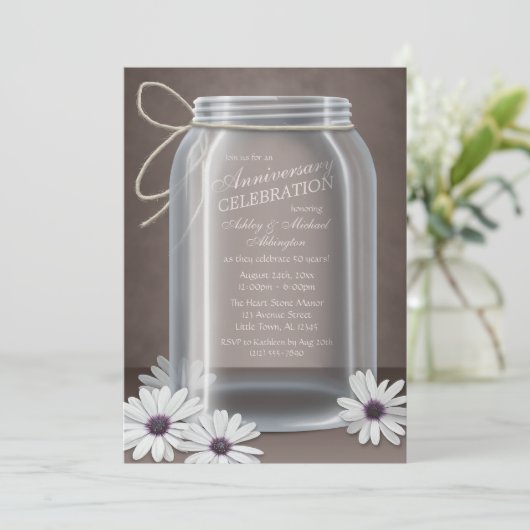  Mason Jar Daisy Brown Jubileum Kaart (Staand voorkant)