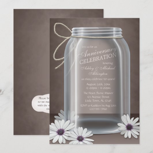Mason Jar Daisy Brown Jubileum Kaart (Voorkant / Achterkant)