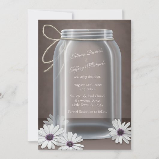 Mason Jar Daisy Bruin Bruiloft Uitnodigingen (Voorkant)