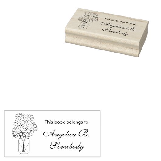 Mason Jar Daisy Flowers Bouquet Bookplate Rubberstempel (Gestempeld)