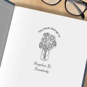 Mason Jar Daisy Flowers Bouquet Bookplate Rubberstempel