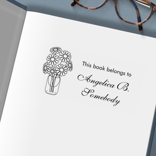 Mason Jar Daisy Flowers Bouquet Bookplate Zelfinktende Stempel