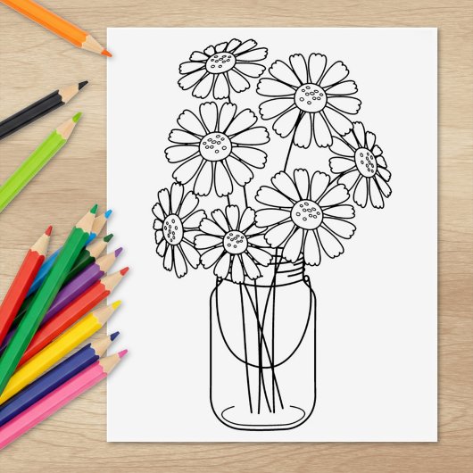 Mason Jar Daisy Flowers Coloring Page Rubberstempel
