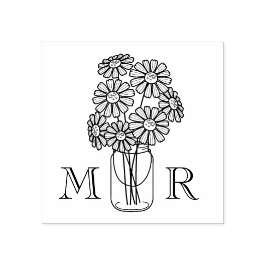 Mason Jar Daisy Flowers Huwelijk Monogram Initiale Rubberstempel (Afrduk)