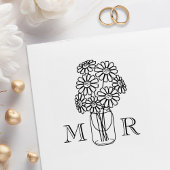 Mason Jar Daisy Flowers Huwelijk Monogram Initiale Rubberstempel