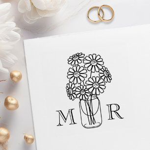 Mason Jar Daisy Flowers Huwelijk Monogram Initiale Rubberstempel