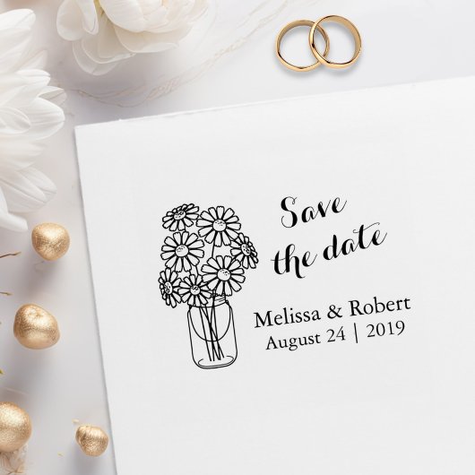 Mason Jar Daisy Flowers Save the Date Wedding Rubberstempel