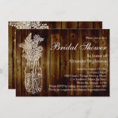 Mason Jar Dark Wood-Look Bruids Douche Uitnodiging (Voorkant / Achterkant)