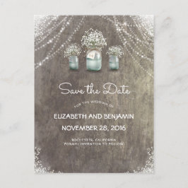 Mason Jar en Baby's Breath Rustic Save the Date Aankondigingskaart