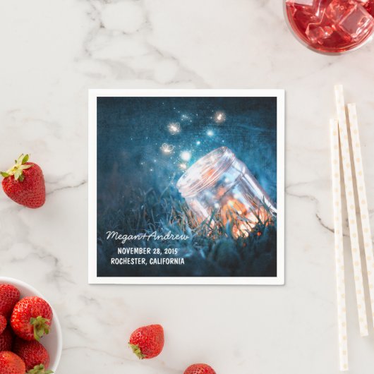 Mason Jar en Blauwe Vuurvliegjes bruiloft Servet (Insitu)