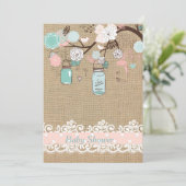 Mason Jar en Burlap Baby shower Invitation Kaart (Staand voorkant)