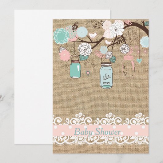 Mason Jar en Burlap Baby shower Invitation Kaart (Voorkant / Achterkant)