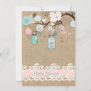 Mason Jar en Burlap Baby shower Invitation Kaart
