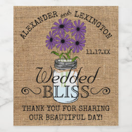 Mason Jar en Burlap Look Rustiek Land Bruiloft Wijn Etiket