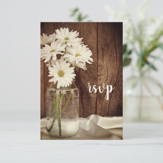 Mason Jar en Daisies Country Barn Wedding RSVP (Staand voorkant)