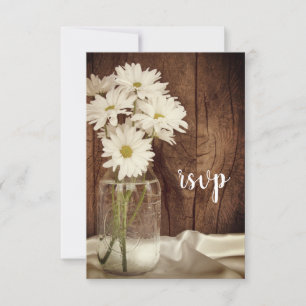 Mason Jar en Daisies Country Barn Wedding RSVP Kaartje
