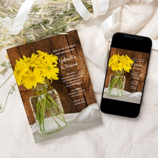 Mason Jar en Daisies Country Engagement Party Kaart