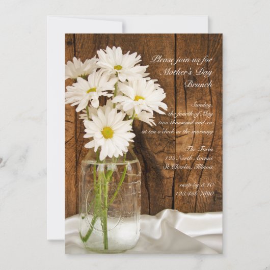 Mason Jar en Daisies Country Moederdag Brunch Kaart (Voorkant)