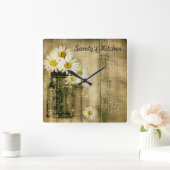Mason Jar en Daisies Personalized Kitchen Clock Vierkante Klok (Huis)