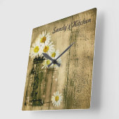 Mason Jar en Daisies Personalized Kitchen Clock Vierkante Klok (Hoek)