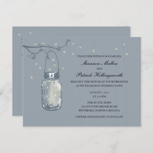Mason Jar en Fireflies bruiloft uitnodigingen (Voorkant / Achterkant)