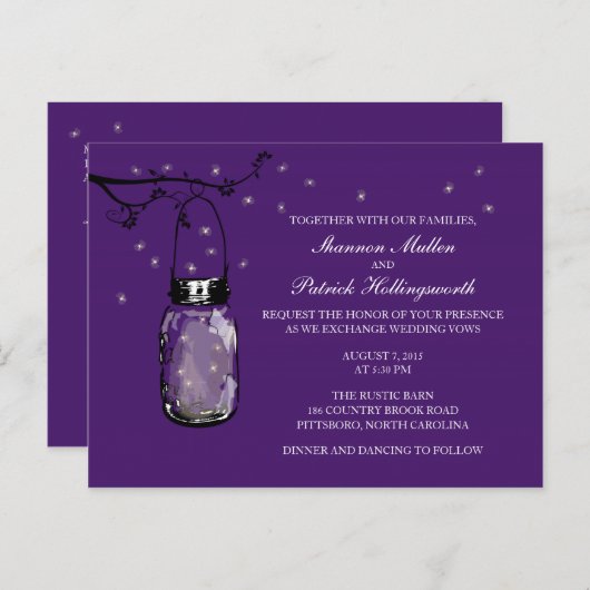 Mason Jar en Fireflies bruiloft uitnodigingen (Voorkant / Achterkant)
