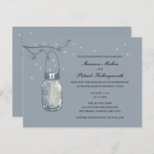 Mason Jar en Fireflies bruiloft uitnodigingen (Voorkant / Achterkant)