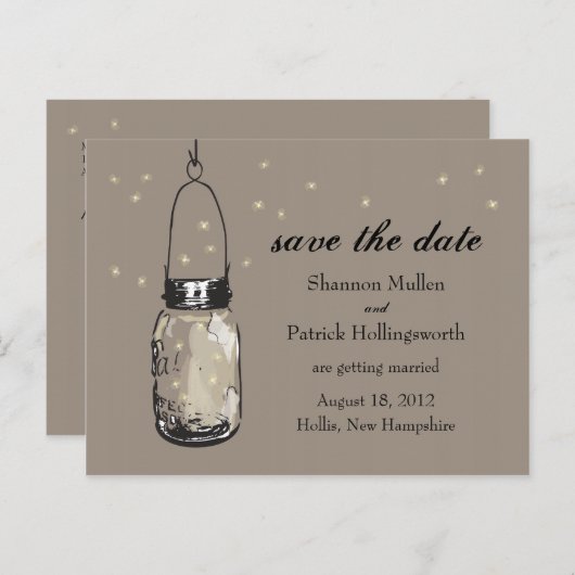 Mason Jar en Fireflies bruiloft uitnodigingen (Voorkant / Achterkant)