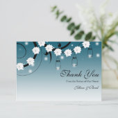 Mason Jar en Fireflies Hartelijk dank - Blauw Bedankkaart (Staand voorkant)