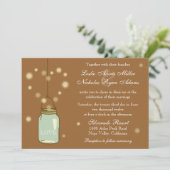 Mason Jar en Fireflies Heart Wedding Invitation Kaart (Staand voorkant)