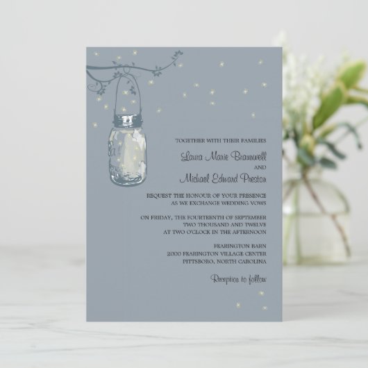 Mason Jar en Fireflies Wedding Invitations Kaart (Staand voorkant)