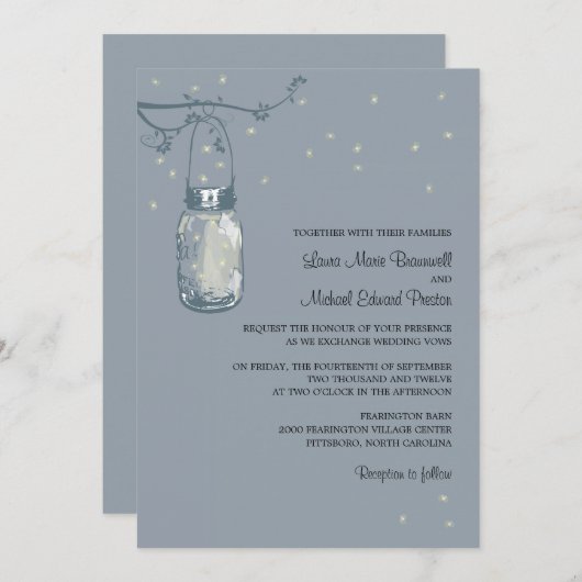 Mason Jar en Fireflies Wedding Invitations Kaart (Voorkant / Achterkant)