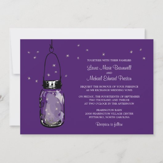 Mason Jar en Fireflies Wedding Invitations Kaart (Voorkant)