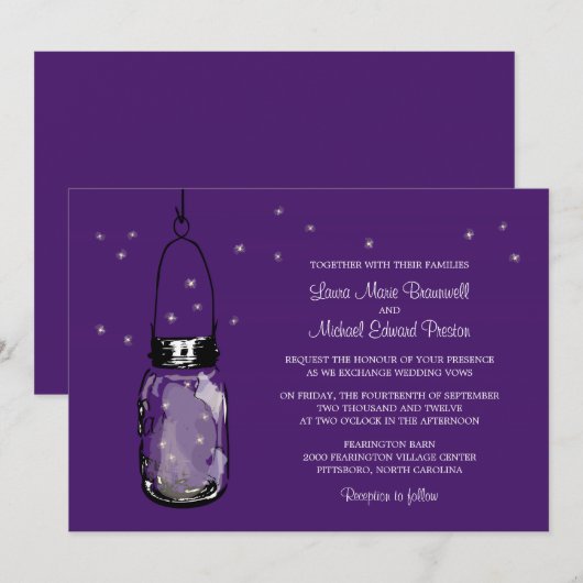 Mason Jar en Fireflies Wedding Invitations Kaart (Voorkant / Achterkant)