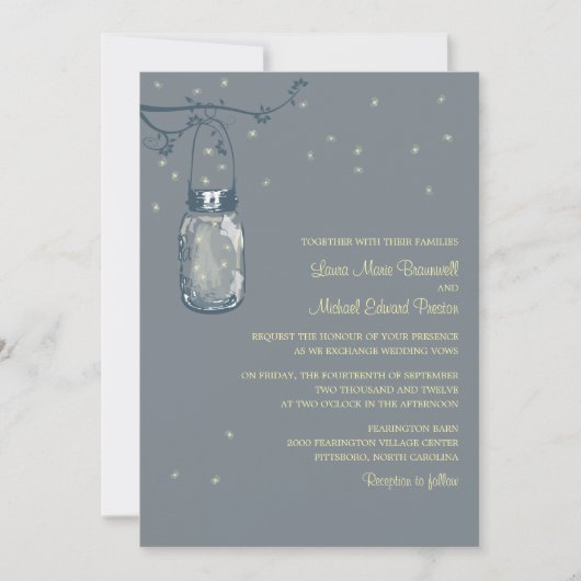 Mason Jar en Fireflies Wedding Invitations Kaart (Voorkant)