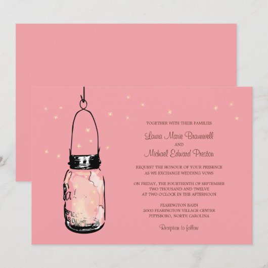 Mason Jar en Fireflies Wedding Invitations Kaart (Voorkant / Achterkant)