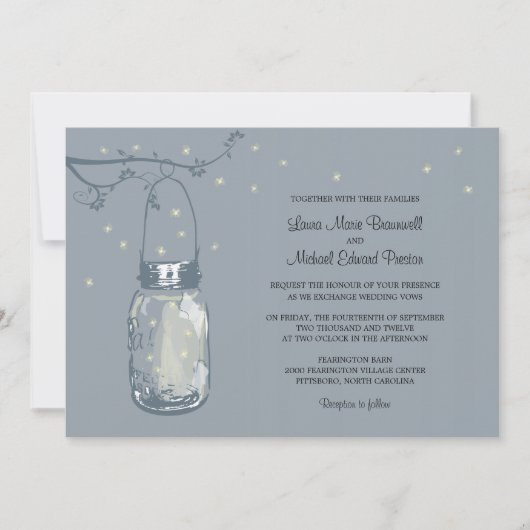Mason Jar en Fireflies Wedding Invitations Kaart (Voorkant)