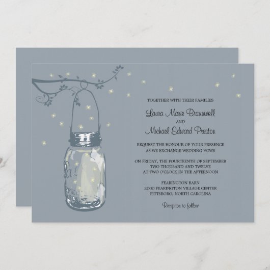 Mason Jar en Fireflies Wedding Invitations Kaart (Voorkant / Achterkant)